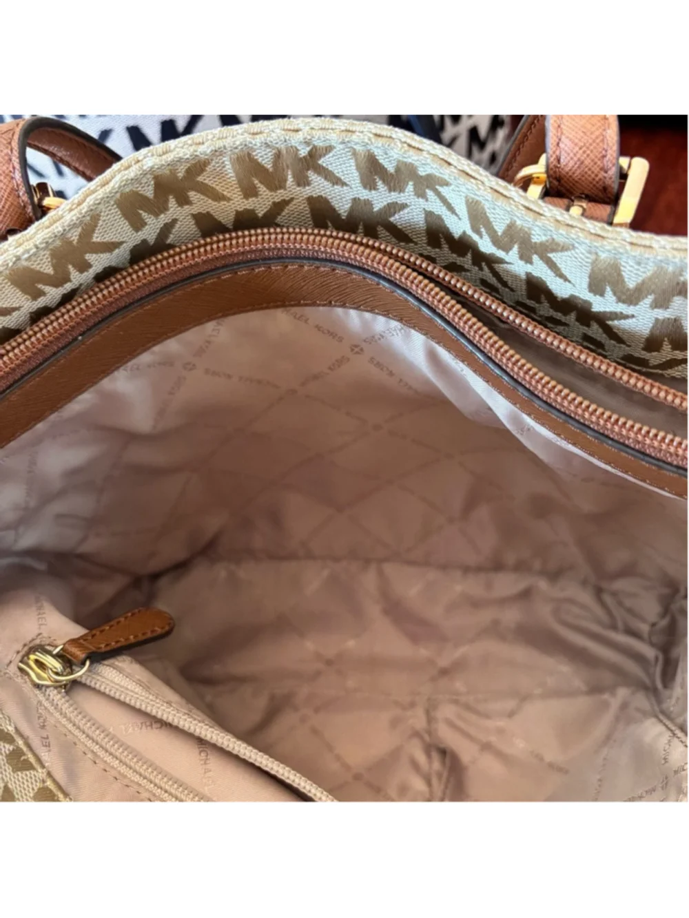 MICHAEL KORS JET SET TRAVEL SIGNATURE MEDIUM DOUBLE POCKET TOTE EUC